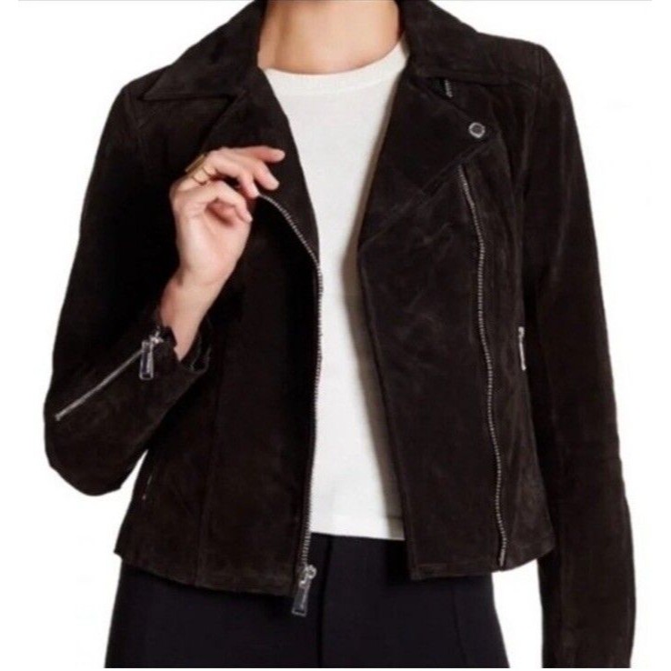 Bcbgeneration Chocolate Brown 100% Suede Moto Jacket Sz S Zipper Nwot $389